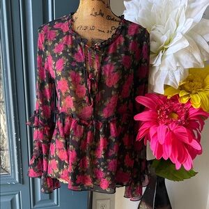 American Eagle Outfitters Black and Pink Floral Blouse